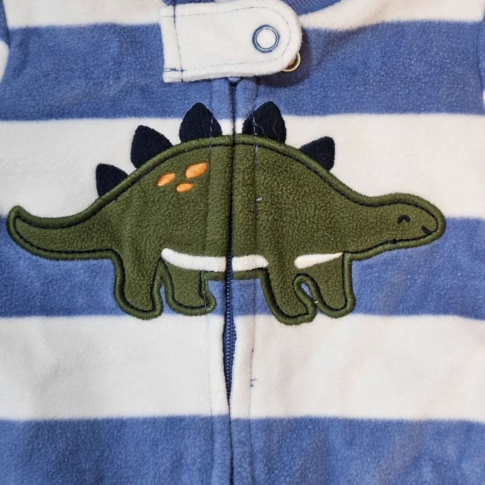 Carter's Baby Boys 3M Footed Sleepers Dinosaur Safari Stripes Lot of 3‎